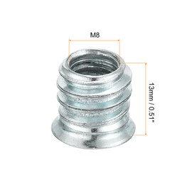 uxcell 50Pcs Threaded Inserts, M8-1.25x13 Zinc Plated Carbon Steel Hex Socket Drive Screw-in Nut Threaded Inserts for Wood Working Tool and Accessories