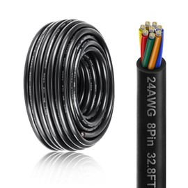 24 Gauge 8 Conductor Electrical Wire, 32.8FT 24AWG PVC Thermostat Wire, Low Voltage Landscape Wire, Flexible Cord for LED Lighting Strips Automotive Garden Bell Speaker