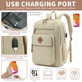 YGR Classic Carry-on Travel Backpack for Men and Women, Anti Theft Laptop Backpack with USB Charging Port for Work, Large Computer Backpack for College, Water Resistant, Outdoor Sports, Work, Beige