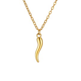 Q&D&S Italian Horn Necklace for men Stainless Steel Necklace for Women Dainty Gold Plated Horn Pendant Necklace Jewelry (Small Pendant (female))