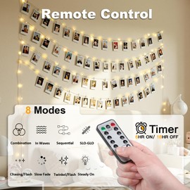 SUDDUS 16ft 50LED Fairy Lights with 22 Clips, Battery/USB Operated Photo Twinkle Lights with Remote Control & Timer, Waterproof Indoor Outdoor String Lights for Wedding Bedroom Dorm Decor (Warm White)