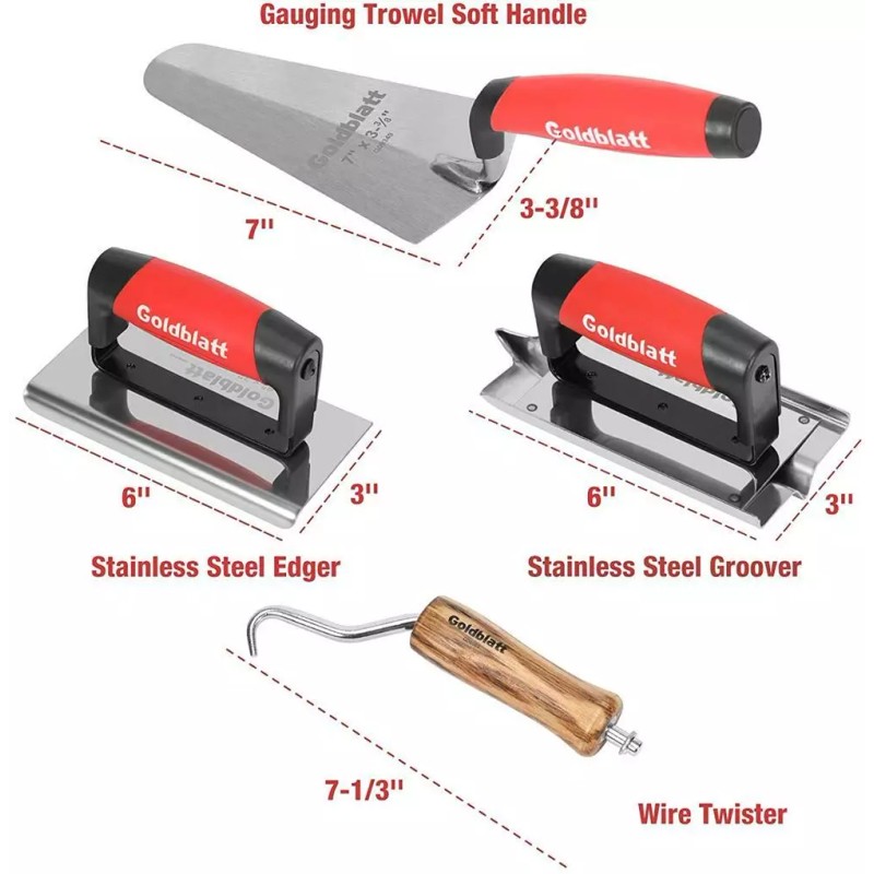 Goldblatt 8 Pieces Masonry Set Finishing Trowel 2 Pieces Razor