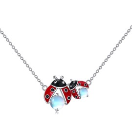 POPLYKE Ladybug Moonstone Necklace for Mother Daughter Sterling Silver Ladybug Pendant Necklace Mothers Day Christmas Gifts for Women Girls Sister