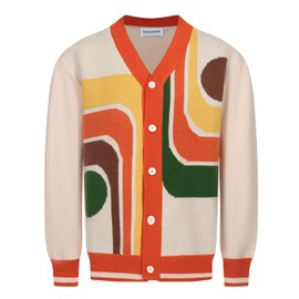 OXKNIT Men's Retro Knitted Cardigan Sweater, 1960s Mod Style Long Sleeve Vintage Casual Tops Beige Orange