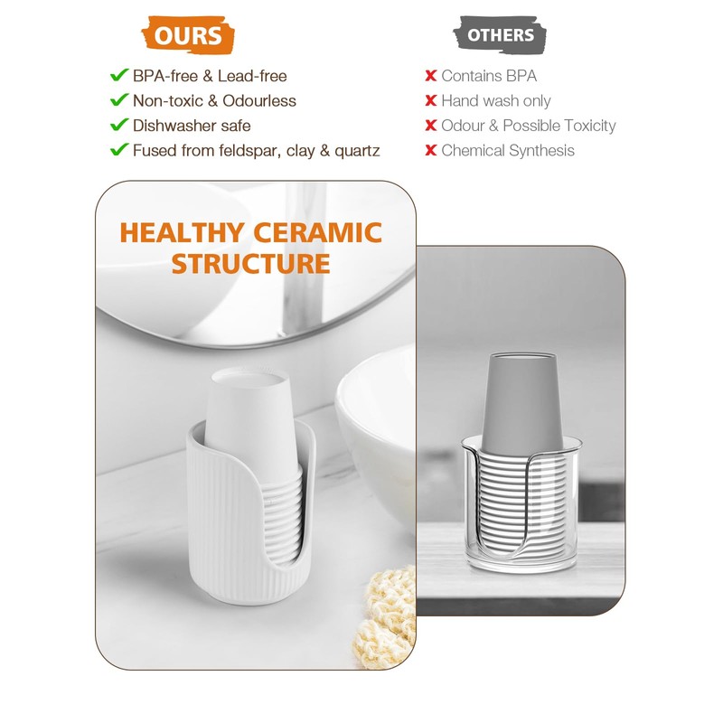ABRUTY Bathroom Cup Dispenser, 3oz-4oz Ceramic Paper Cup Holder, Small
