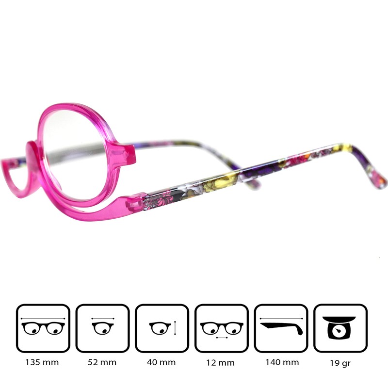 Mini Brille Make-Up Glasses with Flip Lens (Purple), Fashionable Magnifying