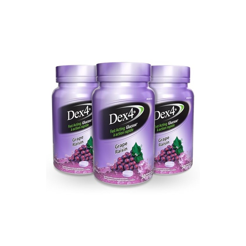 Dex4 Glucose Tablets, Grape, 50 Count Bottle, Each Tablet Contains