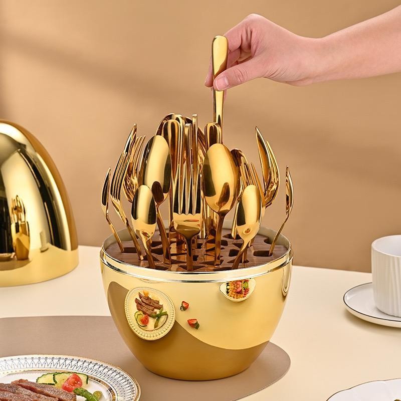 24-Piece Gold & Silver Cutlery Set in Egg-Shaped Case -