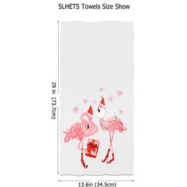 SLHETS Pink Flamingo Hand Towel Christmas Hat and Gift Bath towels Soft Kitchen Dish Towels 13.6 * 29 for Household Daily Use | Home Decoration | Carry-On Hotel Gym Spa Sweat Towels