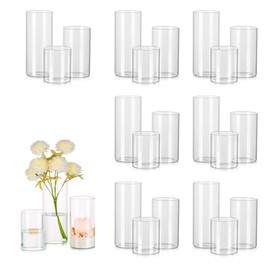Glass Cylinder Vases Set of 24, Hewory Tall Clear Vase for Centerpieces, Glass Hurricane Candle Holders for Pillar or Floating Candles, Round Vases for Wedding Anniversary Events Table Decor, 3.3in