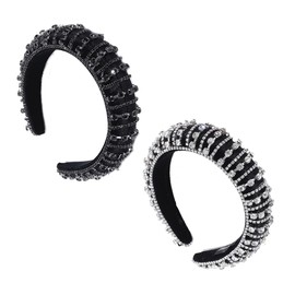 DouuYuhet Sparkle Diamond Crystal Headband Rhinestone Women Headband Padded Wide Hairband Glitter Crystal Embellished Wide Top Knot Headband Hair Accessories (Black, White)