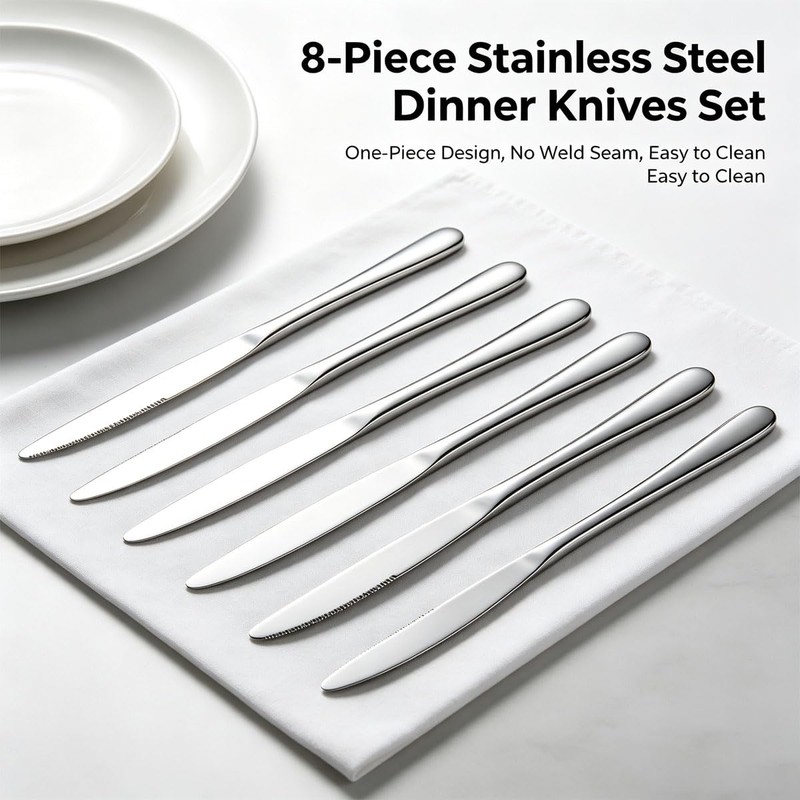 LEKAYIHU 8Pcs Stainless Steel Dinner Table Knives Set, Butter Knives,Reusable