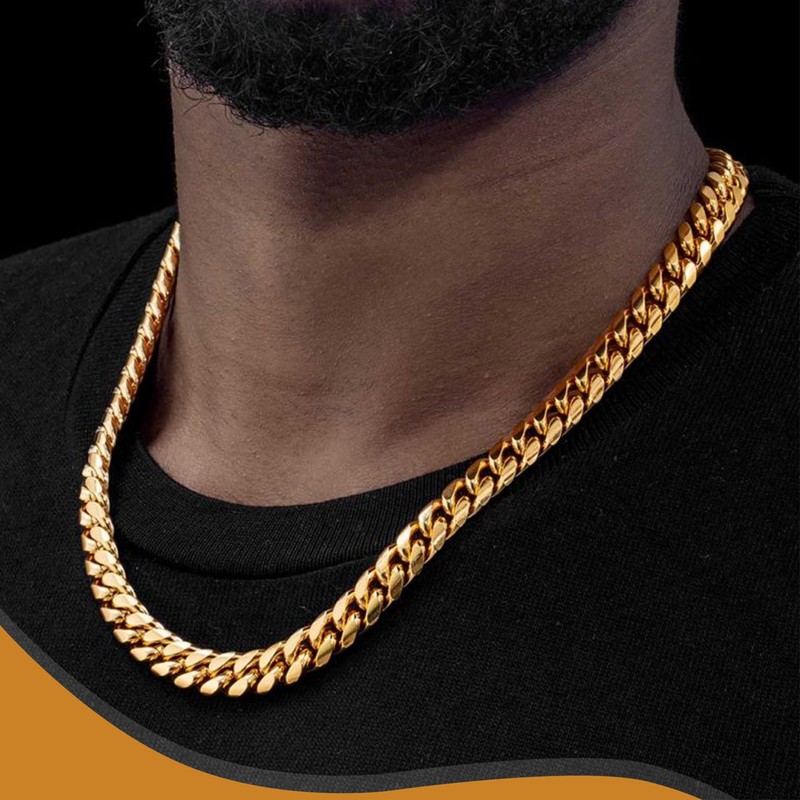 LuxLife 10mm Gold Plated Stainless Steel Cuban Link Chain Necklace