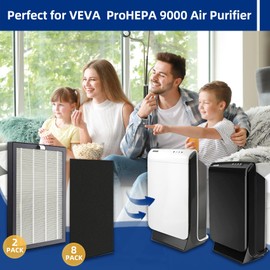 ProHEPA 9000 Replacement Filters Compatible with VEVA ProHEPA 9000 Air Purifier - 2 Pack Premium H13 True HEPA Filters + 8 Pack Activated Carbon Pre-Filters