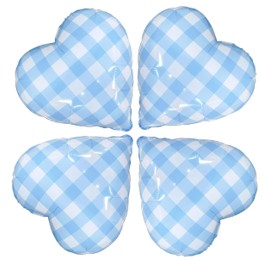 4PCS Pink Heart Balloons 17 Inch Pink and cream white striped plaid Heart Foil Balloons Helium Pink Heart Shape Mylar Balloons for Valentines Day Birthday Wedding Bridal Party Decoration