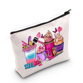 JXGZSO Nail Technician Gift Nail Milk Tea Print Makeup Bag Nail Art Lover Gift Nail Polish Organizer Bag Milk Tea Lover Gift