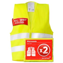 PURAHELP High Visibility Car Vest, Set of 2, Valid Europe-wide according to EN ISO 20471 – Reflective Safety Vest Car Safety Vest Yellow – High Visibility Vest – Safety Vests for Adults
