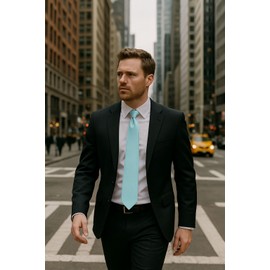 Spring Notion Men's Solid Color Satin Microfiber Tie, Skinny Aqua