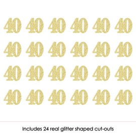 Big Dot of Happiness Gold Glitter 40 - No-Mess Real Gold Glitter Cut-Out Numbers - 40th Birthday Party Confetti - Set of 24