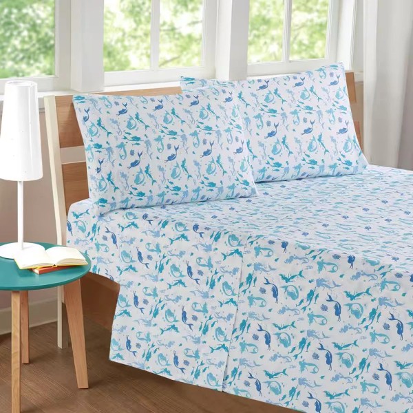 Mermaid Dance 3-Piece White Microfiber Twin Sheet Set