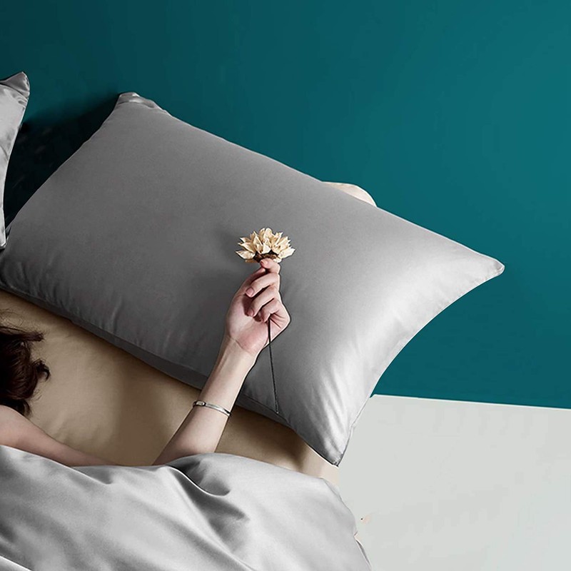 2 Pack Grey Satin Pillowcases for Hair and Skin, Softer