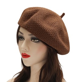 ZLYC Winter Women Cable Knitted Berets Braided Baggy Wool Warm Hat(Knit Brown),One Size