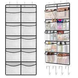 JINXIAN 1 Piece Door Organiser Hanging with 10 Mesh Pockets and 4 Hooks Hanging Storage Cuddly Toy Storage Multifunctional for Pockets Organiser Bedroom Bathroom