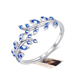 Blue Thumb Rings Silver Rings for Women, Olive Leaf Ring Thumb Rings Women, Open Sterling Silver Adjustable Rings for Girls with Cubic Zirconia Jewellery Gifts Mum Gifts