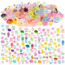 Kklolai 144 Pcs Mini Luminous Resin Animals Tiny Glow in The Dark Ocean Animal Duck Dolphin Duck Turtle Mushroom Frog Miniature Figures Bulk for Garden Micro Landscape Aquarium Dollhouse Ornaments