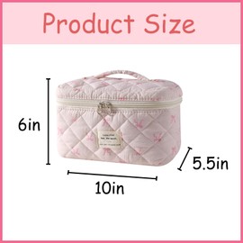 uekeboag Large Travel Quilted Makeup Bag for Women, Floral Cotton Cosmetic Bag, Coquette Aesthetic Floral Toiletry Organizer Bag(18Small Pink Bow