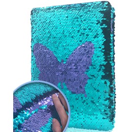 A5 Notebook Kids Journal Notebooks Sequins Diary Notebook Stationery for ChildrenPages: 80 Sheets, Color: Green+Purple