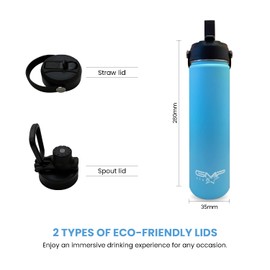 GMP star 18-8 Stainless Steel-Double-Wall Vacuum Insulated Water Bottle Flask for Hot and Cold Drinks with Two Different lids,Eco-Friendly Packaging,UK Company 0.75 Litre Blue