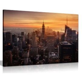 Panther Print Fine Art Prints New York Empire State Building Orange Sunset Artistic Framed Canvas Print, Pictures for Home Walls, Bedroom, Living Room & Bathroom Decor 31x20cm (12x8in)