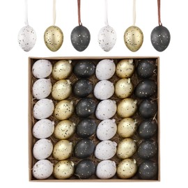 Valery Madelyn Easter Eggs for Hanging for Easter Decoration, 4 cm Natural-Coloured Artificial Mini Easter Eggs for Easter Decoration (36, Black Gold)