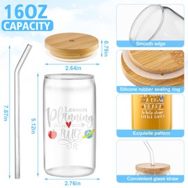 Sumind 6 Pieces Teacher Appreciation Gifts Teacher Glass Cups 16oz Can Shaped Beer Glass with Lids Straws Thank You Teacher Gift Baskets for Women Christmas Birthday Teacher Week Gifts(Teacher)