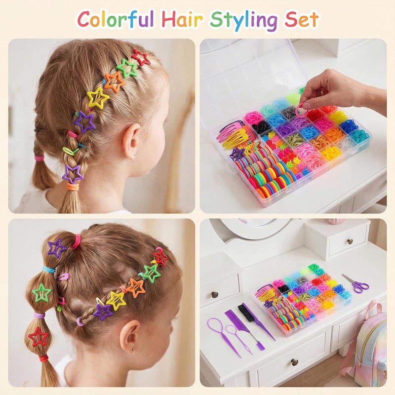 2065 Pcs Hair Ties Set with Tools & Clips, Colorful