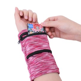 Wrist Pouch, Pocket Wallet with Zippered for Running, Walking, Hiking, Yoga and More (RED, L)