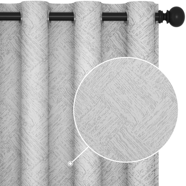 Deconovo Grey Blackout Curtains, 100% Blackout Linen Curtains & Drapes, Grommet Thermal Insulated Curtain, Energy Saving Soundproof Curtains for Bedroom (Light Grey, 52x84 Inch, 1 Pair)