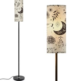 Modern Seamless Pattern Constellations Herbs Phases Moon Stars Esoteric Floor lamp Minimalist Standing Lamps Metal Pole Lamp Tall Lamps with Linen Shade Foot Switch for Living Room Bedroom