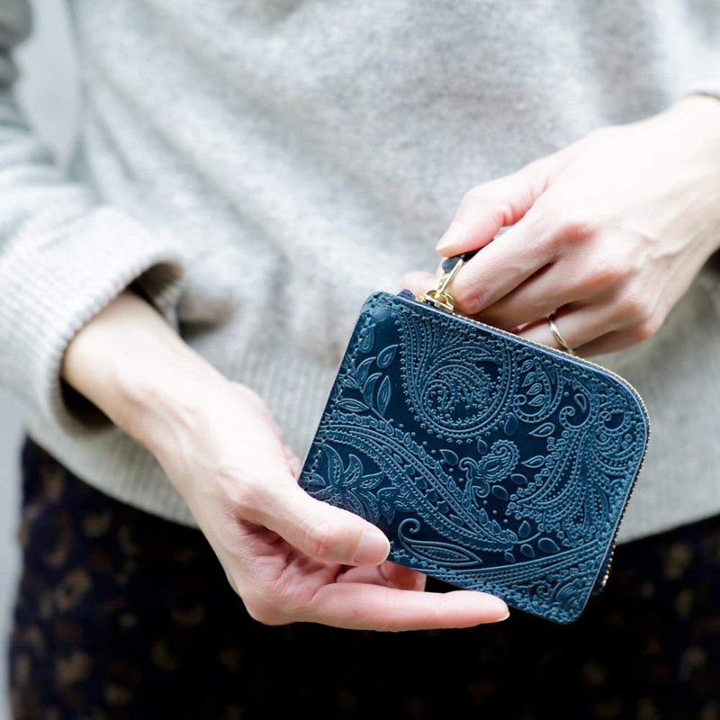 Vincent Crafted, Tochigi Leather, Paisley, L-Shaped Zipper, Mini Wallet, FARIA