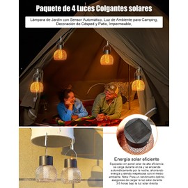MAOXINGREN Paquete de 4 Luces Colgantes solares, Lámpara de Jardín con Sensor Automático, Luz de Ambiente para Camping, Decoración de Césped y Patio, Impermeable