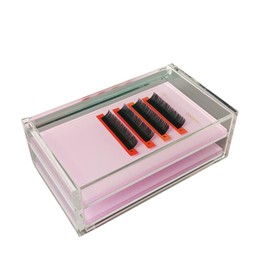 LIXIMMAZN Caja organizadora de pestañas de acrílico de 2 capas, contenedor de maquillaje transparente para pestañas postizas, estuche de almacenamiento transparente (rosa)
