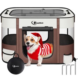 Siedihit Dog Cat Playpen, Pet Puppy Portable Pens for Outdoor Travel Crate, Indoor After Surgery Use, Foldable Dog Kennel Tent for Rabbit or Small Animals and Tent Stakes(Dark Grey, Middle)