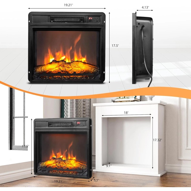 ROVSUN 18 inch Electric Fireplace,6 Flame Modes Heater Insert with