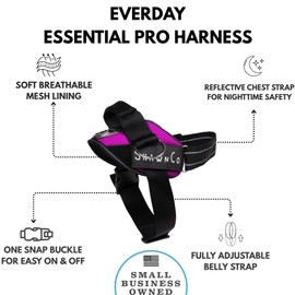 ShawnCo Essential Pro Dog Harness, No-Pull Pet Vest with 3 Leash Clips and Removable, Reflective Side Patches, Adjustable and Padded Harness for Small, Medium and Large Dogs (Orchid, M)