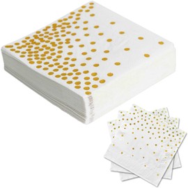 60 Pcs Luxury Gold Foil Napkins - Polka Dot Printed Party Supplies for Birthdays, Corporate Events & Gatherings, Premium Disposable Tableware (White/Pink)