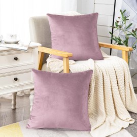 YORKSHIRE BEDDING Cushion Covers 45 x 45 (Pack of 2) - Velvet Square Throw Pillow Cases - Decorative Soft Cushion Cover for Sofa Couch Bedroom with Invisible Zipper (Pink, 18 x 18 Inch (Plain))