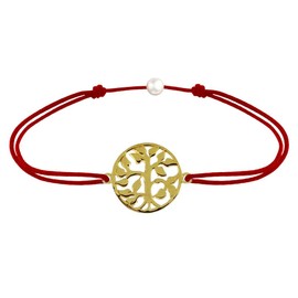 Les Poulettes Jewels - Gold Plated Bracelet on Waxed Cord - Life Tree - Red