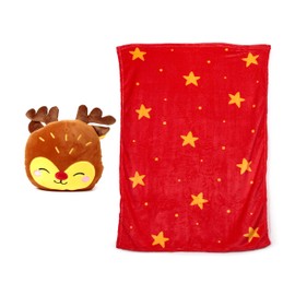 Puckator Blankeazzz Christmas Festive Friends Rudolph 2-in-1 Plush Travel Pillow & Blanket - Travel Long Haul Flight Plane Essentials Accessories For Flying Women Kids Soft Warm Cozy Blanket Blankets