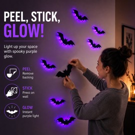 36-Piece LED 3D Halloween Bat Wall Decorations – Light-Up Flying Bats for Indoor Outdoor Party, Window & Haunted House Décor